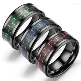 Cluster Rings Japan And South Korea Fashion Three-Color Carbon Fibre Couple Ring Stainless Steel Men'S Creative High-End Jewellery