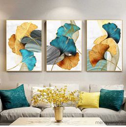 Other Home Decor Modern Picture Living Room Decoration Blue Green Yellow Gold Plant Leaf Abstract Nordic Canvas Print Art Painting R230630