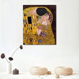 Decorative Art The Kiss Gustav Klimt Painting on Canvas Handmade Living Room Decor