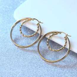 Hoop Earrings Stainless Steel Double Circle Twisted Tube Click Top For Women Teens Girls Simple Minimalist Everyday Jewelry Gift