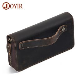 JOYIR Genuine Leather Men's Clutch Bag RFID Wallet Large Capacity Business Long Wallet with Hand Strap Male Purses Money Bag