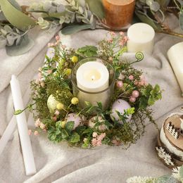 Party Decoration Creative Easter Egg Glass Candle HolderCandle Holder With Pastel Eggs And Mixed Flowers For