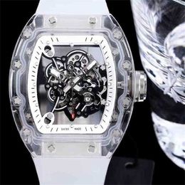 Mechanical Watches Richa Milles Fully Transparent Crystal Glass Case Mens Automatic Watch Hollowed Out Luminous Tape Light Personality HB/VB