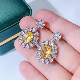 Stud Earrings Luxury Women For Shiny High-quality Zircon Full Drill Flower Jewelry Women's Silver Plated Earring