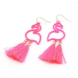 Dangle Earrings 2023 Hollow Out Pink Flamingos Two Tassel Drop For Women