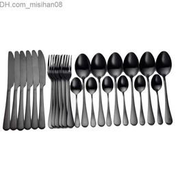 Dinnerware Sets Tablewellware Tableware Black Cutlery Set 24 Pcs Stainless Steel Box Forks Knives Spoons Dinner Kitchen Spoon 210804 Z230630