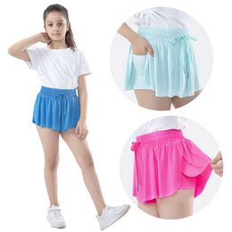 3-15 Years Girls Lu Designer Pocket Summer Flowy Shorts Butterfly Shorts with Pocket 2-in-1 Athletic Running Shorts for Kids Active Workout Sports Tennis