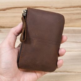 Luufan Genuine Leather Man women Money Clip real cow leather short wallet Slim coin pocket wallet Bifold Leather purse card case