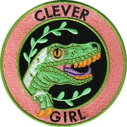 HIGH QUALIT CLEVER GIRL DINOSOUR EMBROIDERY PATCH FRESH ADVENTURE COOL FASHIONABLE IRON ON SEW ON CLOTHING JACKET PATCH SHIPP263v