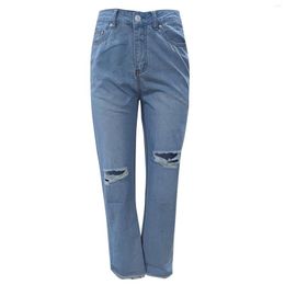 Women's Jeans Jean Femme Denim Trousers Women Button High Waist Pocket Elastic Hole Loose Pants Pantalones De Mujer Nice