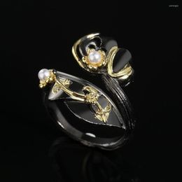 Cluster Rings CIZEVA Exaggerated Two Tone Gold Tungsten Resizable Withe Pearl Female Vintage 925 Silver Banquet Africa Jewellery