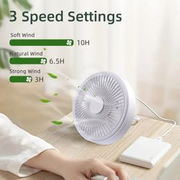 Portable Desktop Fan, 3 Gears Adjustable, Remote Controlled Control, USB Charging, With LED Light And Hook, Suitable For Tent, Car, Picnic, Home, Office And Other Use Scenes