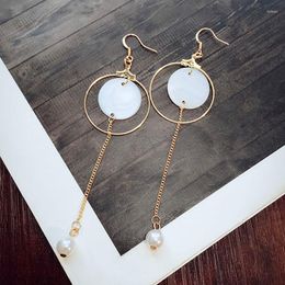 Stud Earrings 2023 Fashion Metal Chain Tassel Imitation Pearl Long Ear Jewellery Circle Shell Earring Wholesale Gift