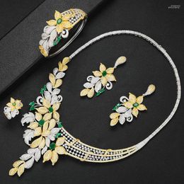 Necklace Earrings Set GODKI 4PCS Luxury Flower African Jewelry For Women Wedding Bridesmaid 2023 Naija Bridal Party Sets