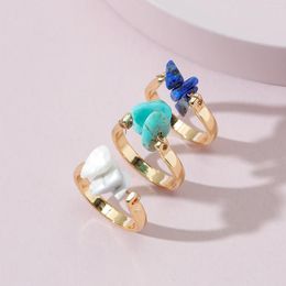 Cluster Rings Fashion Chic 3 Pieces Natural Crushed Stone Woman Ring Set Handmade Boho Jewellery