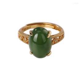 Cluster Rings 925 Sterling Silver Gold-plated Hetian Jade Ring Personalised Simple Hollow Egg Noodles Women's Open