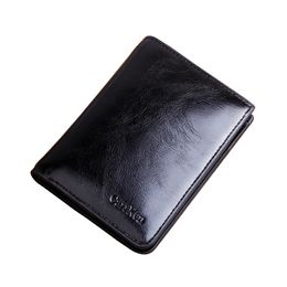 New Oil Wax Leather Men Wallet Fashion Short Bifold Card Holder Casual Soild Men Purse With Coin Pocket Male Zipper Money Bag