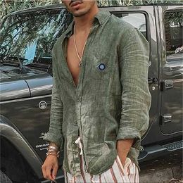 Camicia di lino da uomo Camicia estiva Camicia firmata Camicia da spiaggia Bianco Blu Verde Maniche lunghe Graphic Turndown Estate Primavera Abbigliamento da strada all'aperto Abbigliamento abbottonato