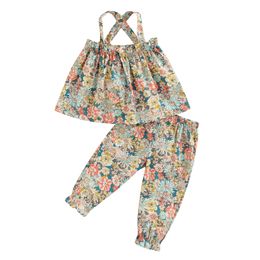 Clothing Sets Fashion Toddler Girls Summer Outfit Sleeveless Backless Floral Print Camisole Elastic Band Pants 230630