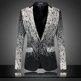Whole- Mens Floral Blazers Designs Trendy Suits Club Vintage Slim Fit Flower Print Blazers Fancy Prom Dress Suits Terno Mascul2785