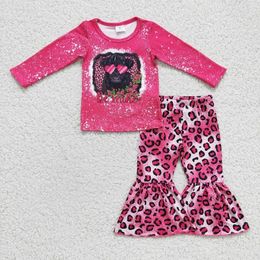 Clothing Sets Toddler Baby Girls Girl Valentine s Day Heart Ox Rose Red Leopard Long sleeved Trousers Set Boutique Wholesale KIds 230630