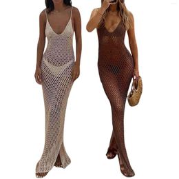 Women's Swimwear Women Knitted Beach Cover Ups Crochet Cutout Backless Dress For Bikini Swimsuit Bathing Suit Summer Clothes