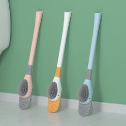 Toilet Brushes Holders Cute Smart Silicone Toilet Brush And Holder Set Free Punch Wall Mounted Toilet Accessory WC Cleaning Brush To Clean Bathroom 230629