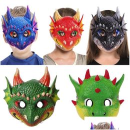 Party Masks Halloween For Kids Dragon Design Child Boys Girls Red Blue Green Black Dinosaur Cosplay Supply Drop Delivery Home Garden Dh2Kk