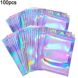 100Pcs Set Clear Holographic Laser Seal Bags Eyelashes Party Foods Gift Keep Fresh Package Storage Pouch Supplies217Y