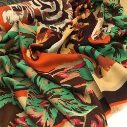 Whole- new good quality 50% silk 50% wool material print floral tiger pattern square scarves for women size 130cm - 130cm2962