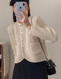 Women's Knits Autumn Pocket Vintage Cardigan Women Clothing O Neck Solid Long Sleeve Pull Femme Casual Fashion Knitted Sweater Jackets