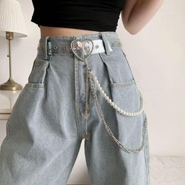 Belts Adjustable HipHop Body Harness Butterfly Pearl Waist Chain Strap Punk Waistband Layered Leather Belt