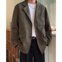 Men's Suits Autumn Pocket Suede Blazer Men Fashion Society Mens Dress Jacket Korean Loose Business Casual Suit Formal