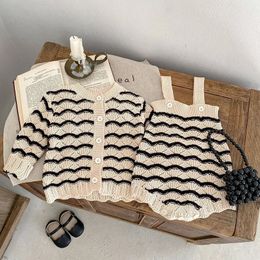 Dancewear Kids Girls Clothes Knit Suit Autumn Baby Sweater Set Fashion Stripe Knitted Cardigan Top Sleeveless Romper 2PCS 230928