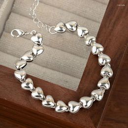 Link Bracelets Silver Colour Love Heart Bracelet For Women Girl Fashion Punk Stereoscopic Vintage Jewelery Birthday Gift Drop