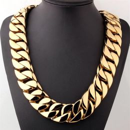 31mm Super Heavy Thick Punk 316L Stainless Steel Mens Gold Chain Tone Flat Round Curb cuban Necklace Whole Jewelry247R