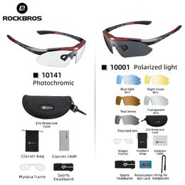 Outdoor Eyewear ROCKBROS Pochromic Bicycle Glassess Cycling Glasses Polarised Sunglasses Myopia Frame MTB Mountain UV400 Bicycle Goggles 230928