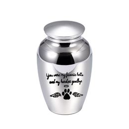 70x45MM Angel wings cremation urn for pet ashes pendant dog paw print Aluminium alloy ashes holder keepsake -You were my Favourite h280E