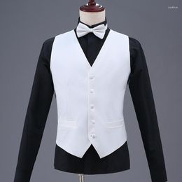 Men's Vests White Mens Waistcoat Formal Business Work Causal Slim Fit Vest For Men U-Neck Retro Gentlemen Suit Solid Wedding Gilet