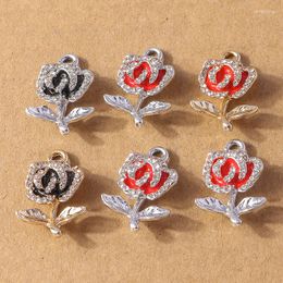 Charms 10pcs 13x22mm Chic Crystal Rose Flower For Jewelry Making Earrings Necklace Pendants DIY Crafts Supplies