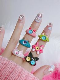 Cluster Rings Y2K Spicy Girl Dopamine Personalized Sweet Candy Cute Childlike Fun Design Niche Ring