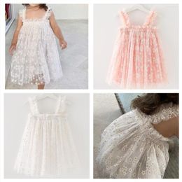 Girl Dresses 2023 Summer Girls Princess Print Flower Tull Suspender Dress