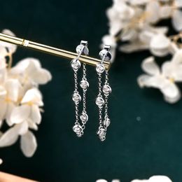 Dangle Earrings KUGG Moissanite Drop Station 3mm D Colour VVS1 Diamond Long Chain Stud Women's Real 925 Silver Jewellery 2023