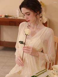 Women's Sleepwear 2023 Spring French Princess Women Long Sleeve Mesh Fairy Romantic Pajamas Nightdress Sweet Sexy Home Clothes