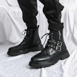 Boots Autumn Winter High-quality Black Motorcyclist Boot Men Fashion Platform Safety Boots Men High-top Leather Shoes Men botas hombre 230928