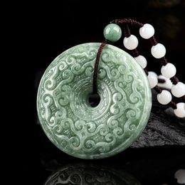 Natural Jadeite Bean Green Ruyi Pattern Peace Buckle Jade Pendant