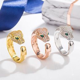 925 sterling silver leopard head ring fashion sterling silver with zircon cheetah open ring men and women leopard head ring221a