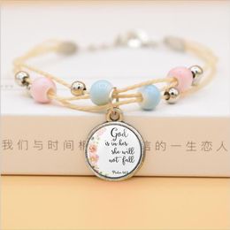 Give Thanter With A Grateful Heart Of Bible Verse Faith Quote Bracelet Christian Glass Jewelry Flower Women Bangle1345b