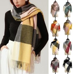 Scarves Women Winter Scarf Long Thick Pashmina Female Outdoor Warm Cashmere Imitation Shawl Casual Plaid Tassel Wraps Fashion Luxury