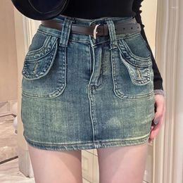 Skirts Spicy Girl Denim Wrapped Hip Short Skirt For Women Retro Blue Wash High Waist Slim Sexy Spring 2023